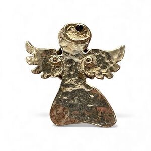 Vintage Metal Angel FAITH Hammered Collectible Lapel Pin Religious Christmas 1”